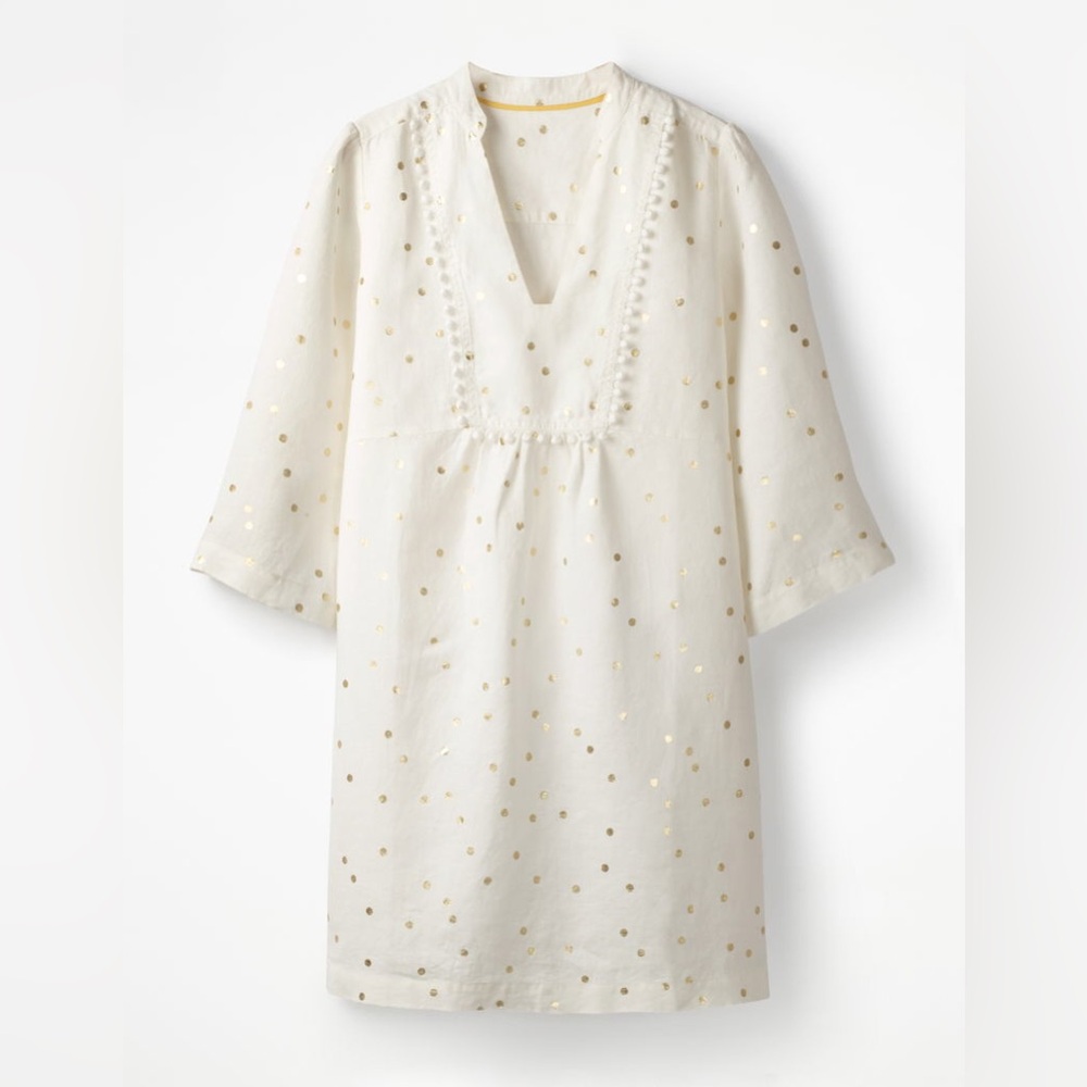 Boden Evangeline Tunic in White Linen Polka Dot Size 8 Regular. - Picture 13 of 16